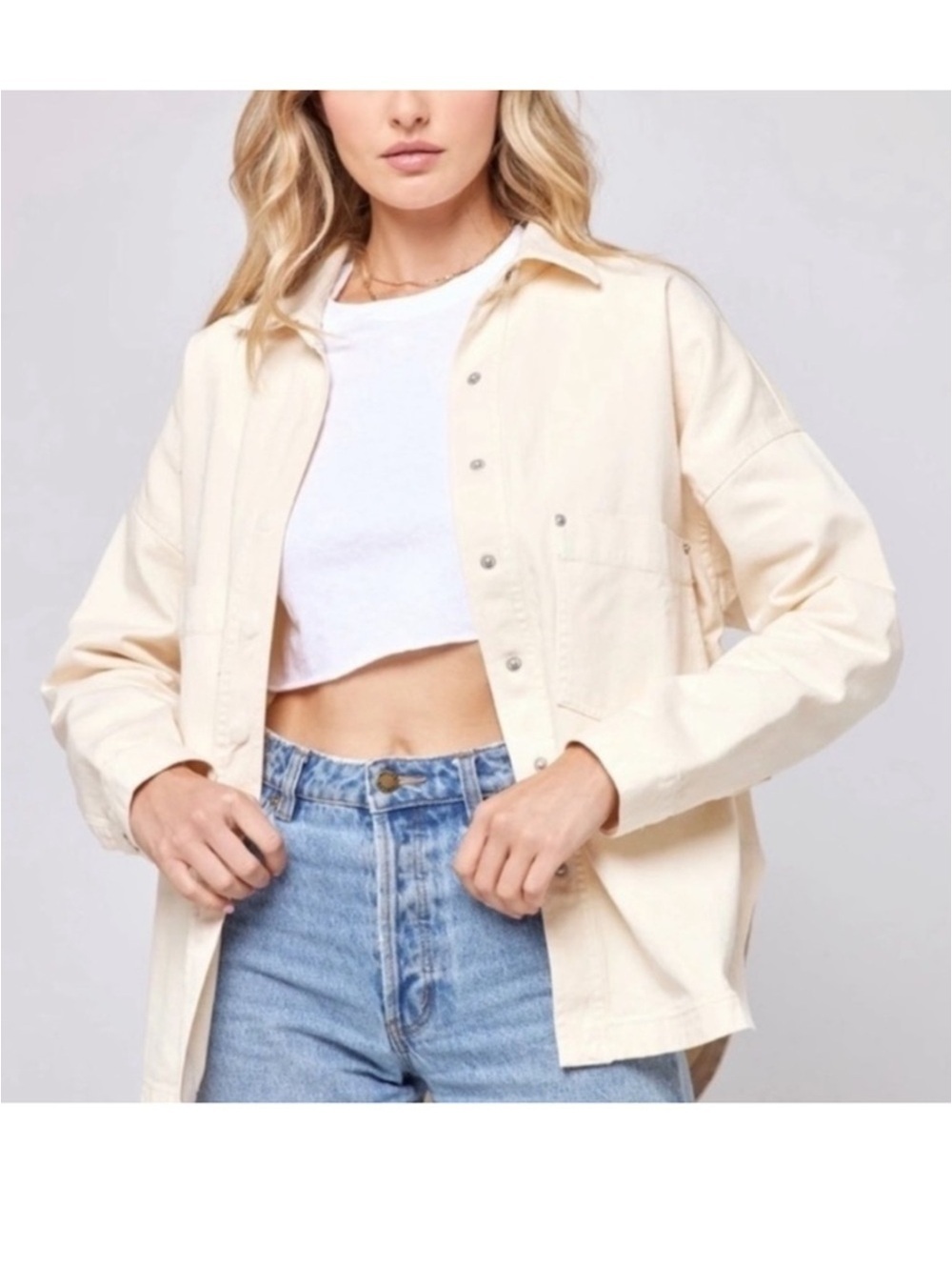 l*space Winslow Cream Utility Snap-Front Jacket NWT size M